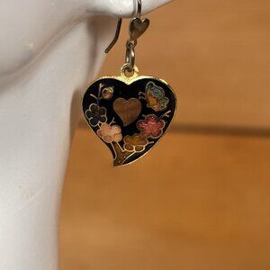 Earrings Heart Dainty Black Cloisonné Enamel – Floral Jewelry B5